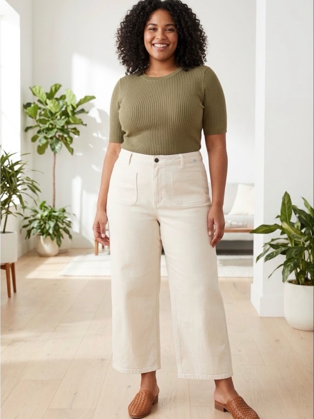 Free Assembly Cream Wide Leg Utility Jeans - Size 18